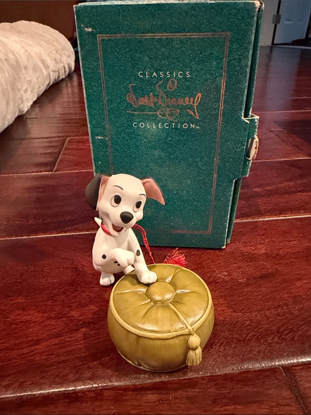 Disney 101 Dalmatians Olive Green Tufted Trinket Box with Puppy Figurine